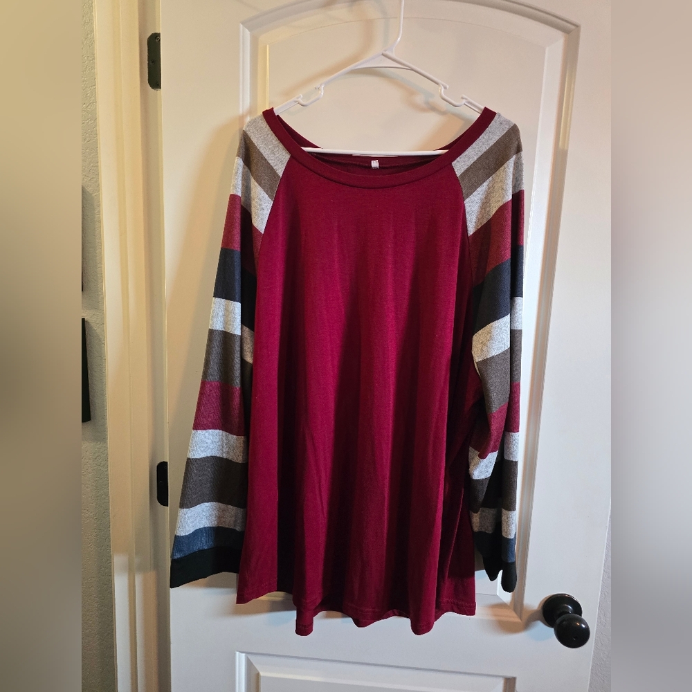 Striped Burgundy Long Sleeve Top